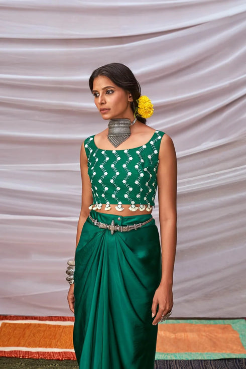 Zig-Zag Bandhani Cape Set With Dhoti Pants